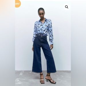 Zara high waisted denim pant with buttons deep blue size 2.        NWOT